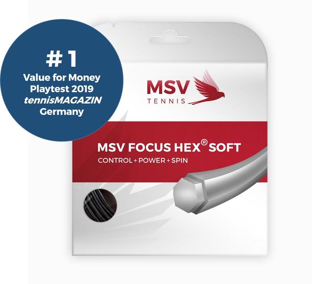Racordaj racheta tenis, MSV Focus HEX Soft, profil hexagonal, 12.2m, 1.25mm, negru